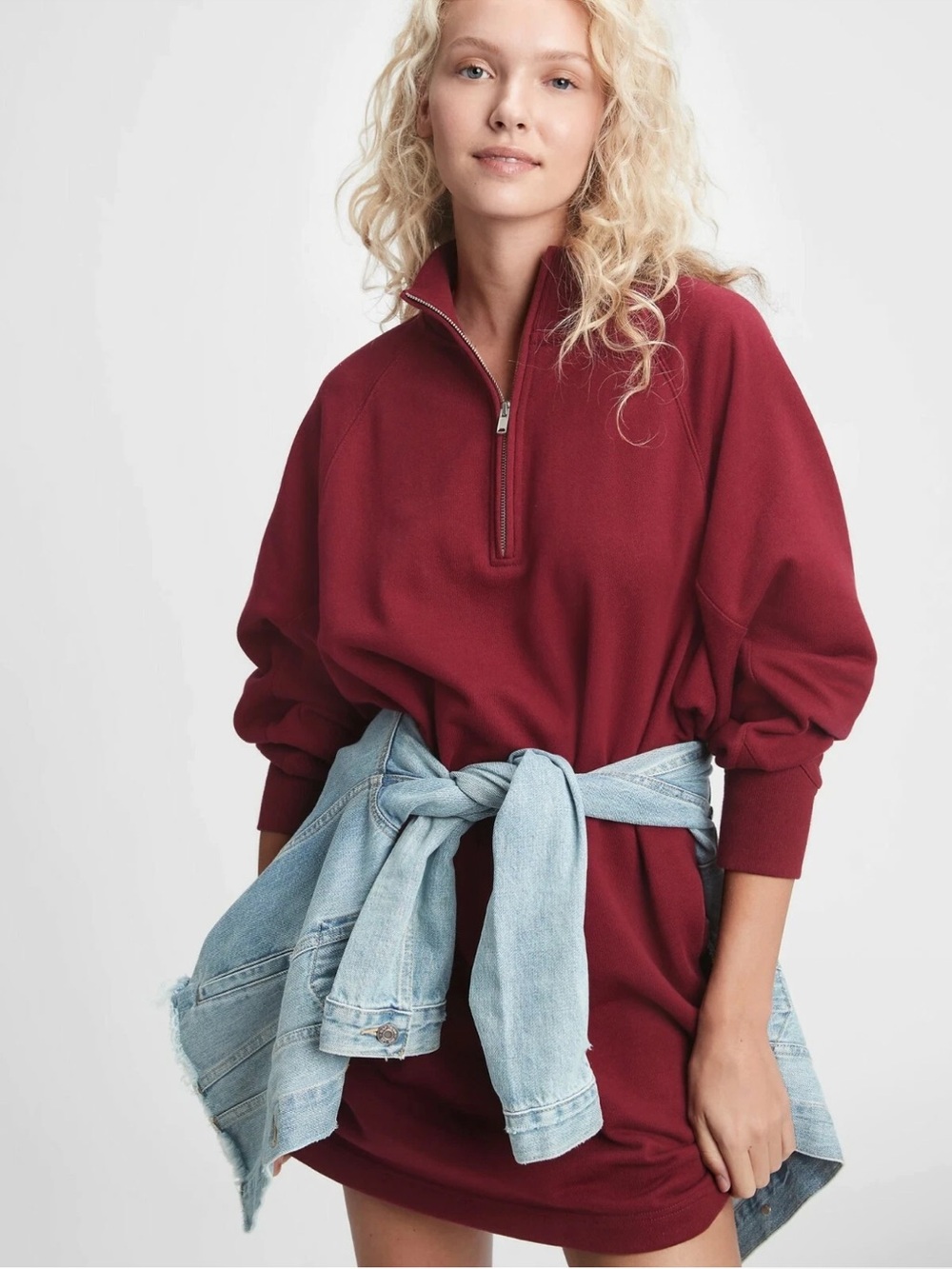 Gap Women’s Half-Zip Sweatshirt Dress in Burgundy Size Xs